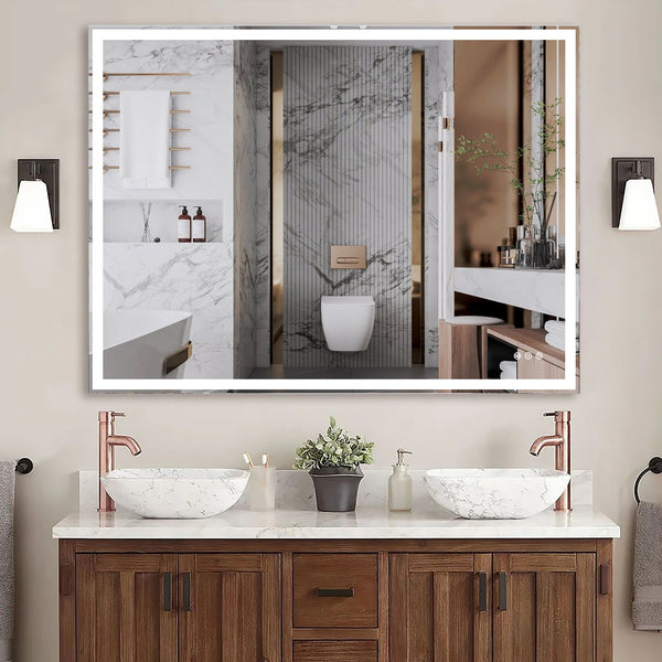 English Elm 48x36 LED Bathroom Vanity Mirror Silver Frame with Hidden Strip, Anti-Fog Touch Controls, Dimmable Memory W708P176761