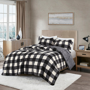 True North by Sleep Philosophy Brooks Lodge/Cabin Print Sherpa Down Alternative Comforter Set TN10-0436 Ivory/Black