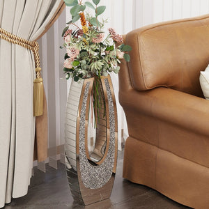 English Elm 24.01"u-shaped Mosaic Mirror Floor Vase Crushed Acrylic Faceted Glass Glam Entryway Accent W3836P379820