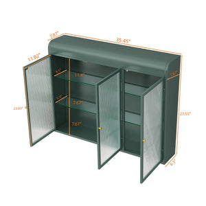 English Elm 3 Door Arched Wall Mounted Glass Cabinet with Wide Top Narrow Bottom Design for Stylish Storage and Display Dark Green W757P221504