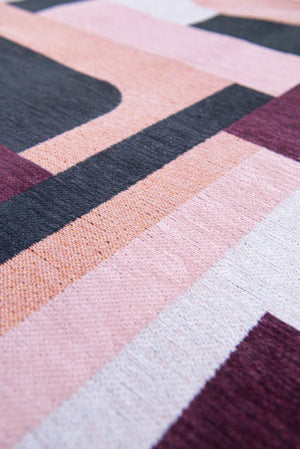 Louis de Pootere Nuance Module 100% PET Poly Mechanically Woven Jacquard Flatweave Geometric Rug Pink Rohe 4'7"