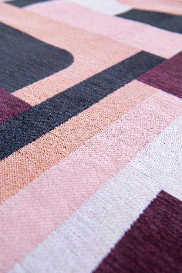Louis de Pootere Nuance Module 100% PET Poly Mechanically Woven Jacquard Flatweave Geometric Rug Pink Rohe 4'7"