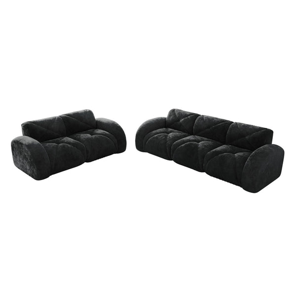 English Elm Three Seater Chenille Sofa with Ottoman Solid Wood Base Tufted Arms Living Room Black W714S01647