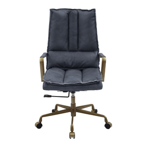 English Elm Tinzud Gray Top-Grain Leather Office Chair with 360° Swivel, Adjustable Height, 5-Star Casters B2726P287328
