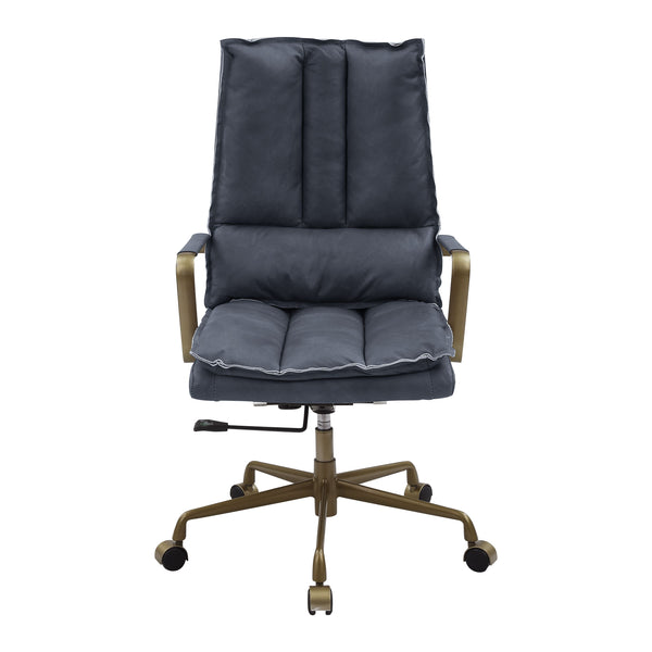 English Elm Tinzud Gray Top-Grain Leather Office Chair with 360° Swivel, Adjustable Height, 5-Star Casters B2726P287328
