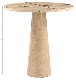 Meridian Furniture Fontelina Stone Top Pedestal Bistro Table with Sculptural Base for Intimate Dining Spaces Travertine Travertine 920Travertine-DT30