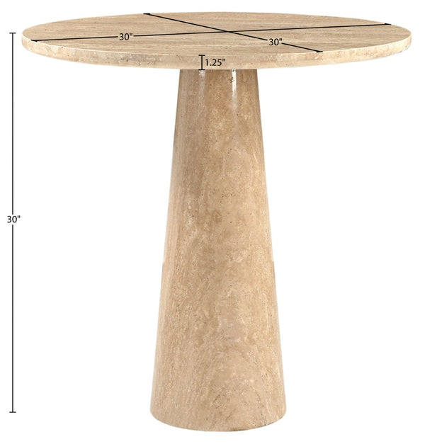 Meridian Furniture Fontelina Stone Top Pedestal Bistro Table with Sculptural Base for Intimate Dining Spaces Travertine Travertine 920Travertine-DT30