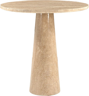 Meridian Furniture Fontelina Stone Top Pedestal Bistro Table with Sculptural Base for Intimate Dining Spaces Travertine Travertine 920Travertine-DT30