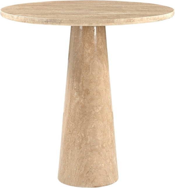 Meridian Furniture Fontelina Stone Top Pedestal Bistro Table with Sculptural Base for Intimate Dining Spaces Travertine Travertine 920Travertine-DT30