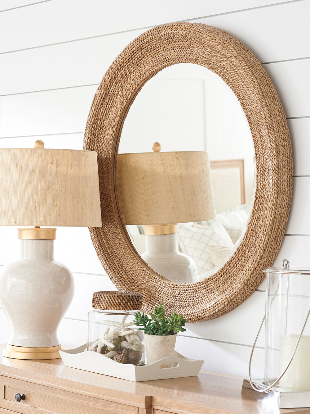 Lexington Barclay Butera La Jolla Woven Round Mirror - Coastal Elegance With Textured Abaca Rope For Your Chic Home Décor Sandstone  920-201