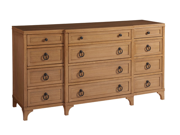 Lexington Barclay Butera Garnet Breakfront Dresser - Elegant Coastal Design With 12 Spacious Self-closing Drawers For Storage Sandstone  920-233
