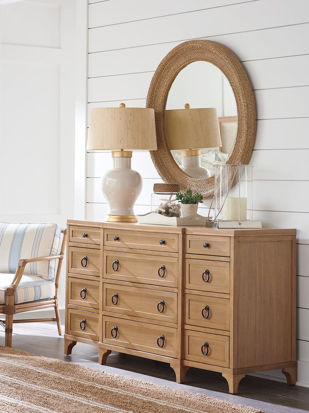 Lexington Barclay Butera Garnet Breakfront Dresser - Elegant Coastal Design With 12 Spacious Self-closing Drawers For Storage Sandstone  920-233