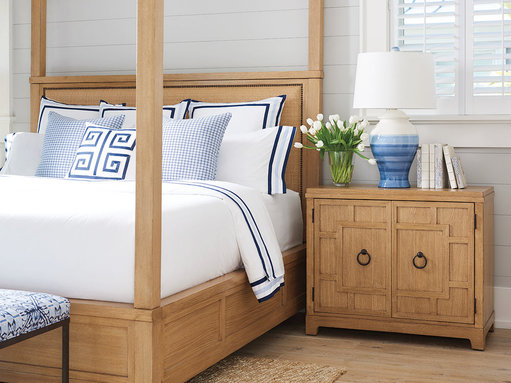 Lexington Barclay Butera Collins Bachelors Chest - Coastal-inspired Geometric Fretwork With Adjustable Shelves & Wire Management Sandstone  920-624