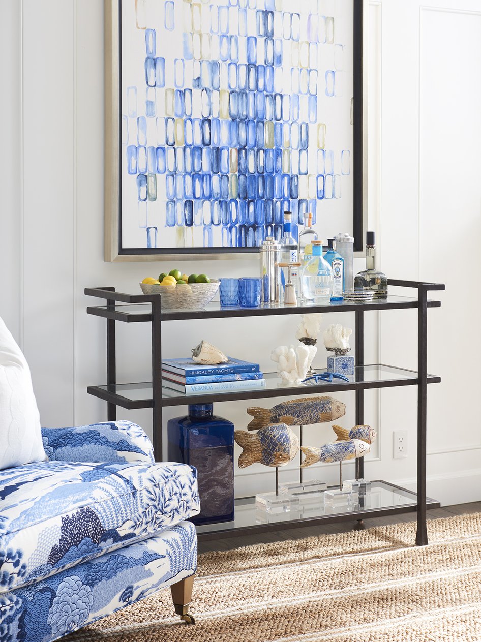 Lexington Barclay Butera Huntington Metal Server – Elegant Hammered Frame With Glass Shelves For Stylish Dining & Entertaining Sandstone  920-862