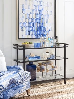 Lexington Barclay Butera Huntington Metal Server – Elegant Hammered Frame With Glass Shelves For Stylish Dining & Entertaining Sandstone  920-862