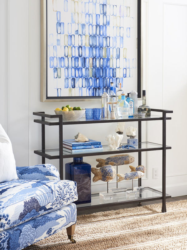 Lexington Barclay Butera Huntington Metal Server – Elegant Hammered Frame With Glass Shelves For Stylish Dining & Entertaining Sandstone  920-862