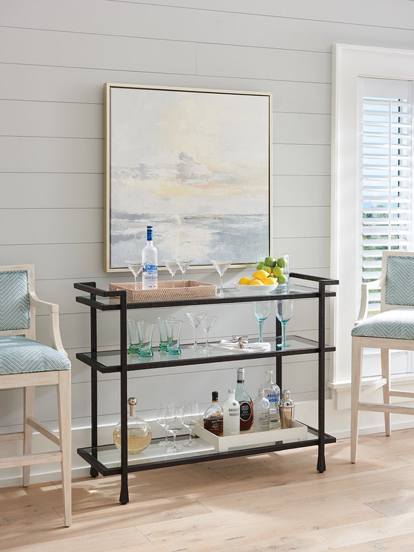 Lexington Barclay Butera Huntington Metal Server – Elegant Hammered Frame With Glass Shelves For Stylish Dining & Entertaining Sandstone  920-862