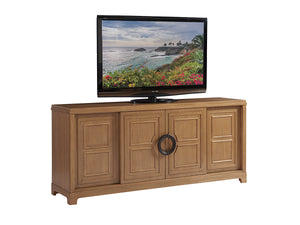Lexington Barclay Butera Leeward Media Console: Coastal-inspired Design With 4 Sliding Doors & 6 Adjustable Shelves For Elegance Sandstone  920-908