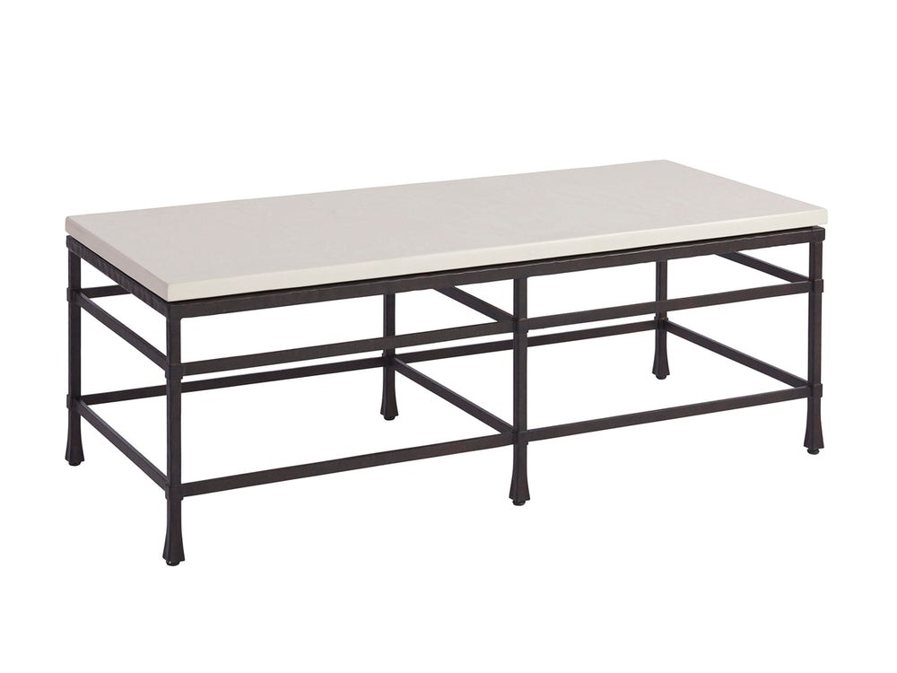 Lexington Barclay Butera Breakwater Coastal-inspired Cocktail Table With Hammered Metal Base And Elegant Cast Stone Top Sandstone  920-945