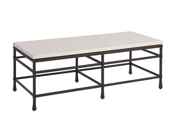 Lexington Barclay Butera Breakwater Coastal-inspired Cocktail Table With Hammered Metal Base And Elegant Cast Stone Top Sandstone  920-945