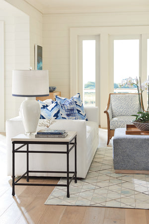 Lexington Barclay Butera Breakwater Coastal-inspired Lamp Table With Hammered Metal Base And Elegant Cast Stone Top Design Sandstone  920-955