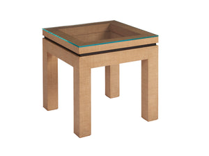 Lexington Barclay Butera Harbor Raffia Lamp Table - Elegant Coastal Design With Floating Glass Top And Mitered Corners Sandstone  920-957