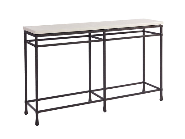 Lexington Barclay Butera Breakwater Console Table - Coastal-inspired Design With Hammered Metal Base And Elegant Stone Top Sandstone  920-966