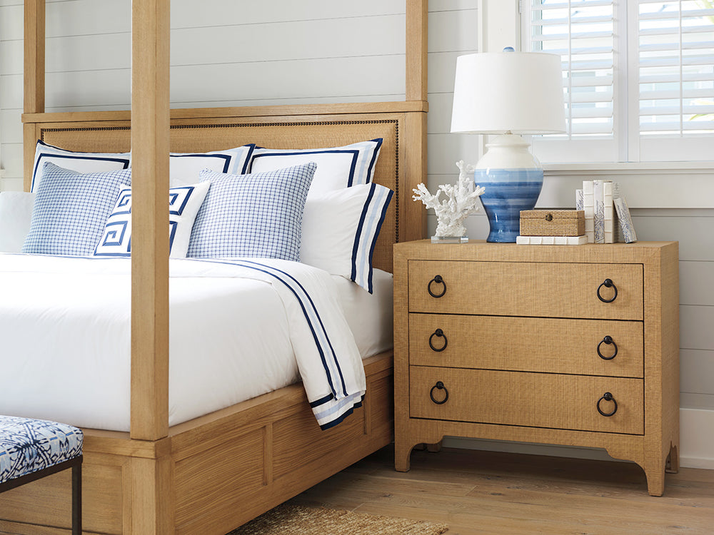 Lexington Barclay Butera Balboa Island Raffia Hall Chest - Elegant Coastal Design With 3 Drawers And Protective Glass Top Sandstone  920-974