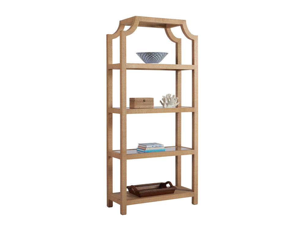 Lexington Barclay Butera Beachcomber Raffia Etagere - Sophisticated Coastal Design With Glass Shelves For Elegant Storage Solutions Sandstone  920-990