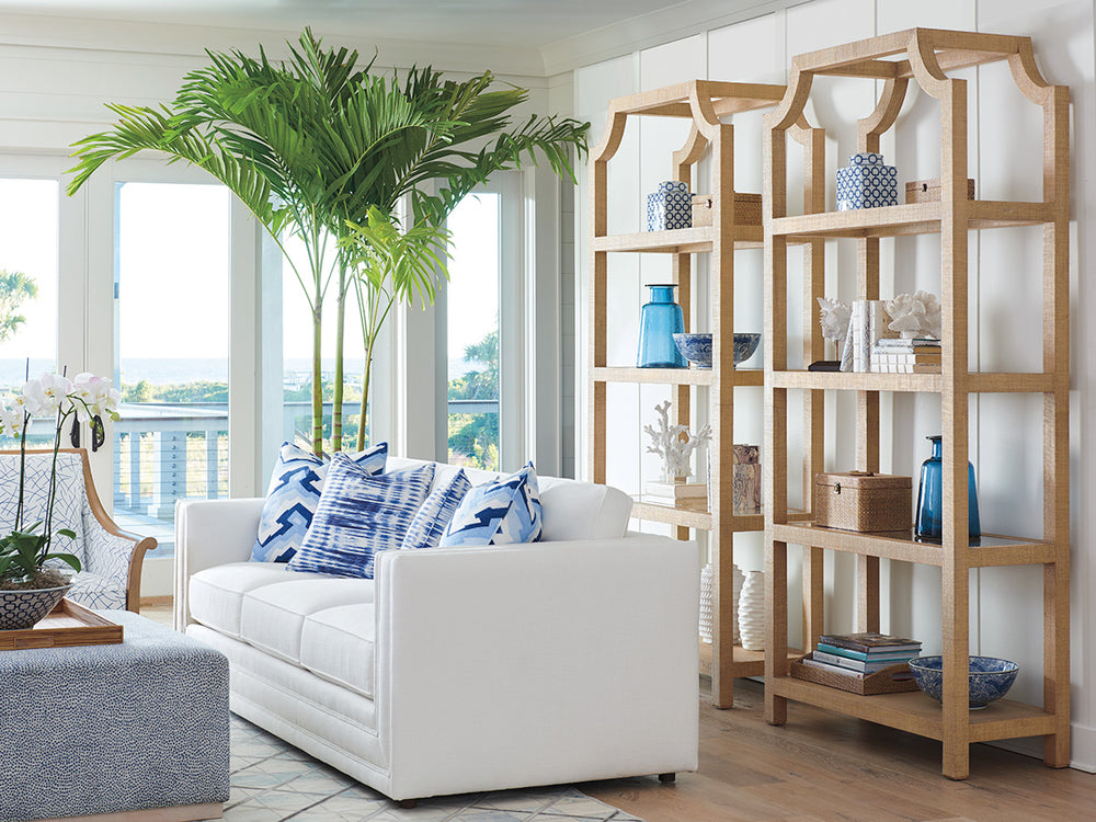Lexington Barclay Butera Beachcomber Raffia Etagere - Sophisticated Coastal Design With Glass Shelves For Elegant Storage Solutions Sandstone  920-990