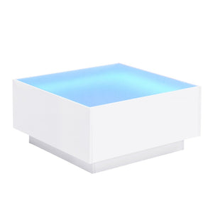 English Elm On-Trend Square High Gloss Coffee Table With 16-Color Led Lights, Modern Glass Top For Living Room N721P191980K-GIGA