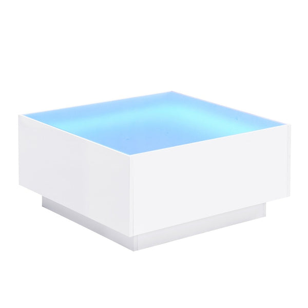 English Elm On-Trend Square High Gloss Coffee Table With 16-Color Led Lights, Modern Glass Top For Living Room N721P191980K-GIGA