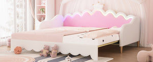 English Elm Twin Extending Daybed with LED Crown Headboard, Upholstered Princess Design for Cozy Kids Room White 76.5 L x 17.4 W x 4.3 H HL000104AAK