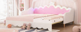 English Elm Twin Extending Daybed With Led Lights, Modern Upholstered Princess Daybed With Crown Headboard,White