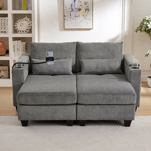 English Elm Convertible Chaise Lounge Sofa Bed With Usb Ports, Cup Holders & Storage - Stylish Grey Sleeper Sofa N719S002020E
