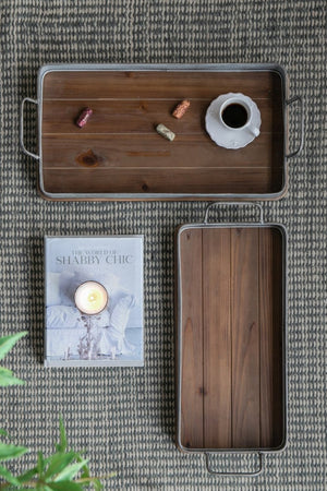 English Elm S/2 Rustic Fir Wood Serving Trays with Iron Accents for Farmhouse Tablescapes W2078P495641