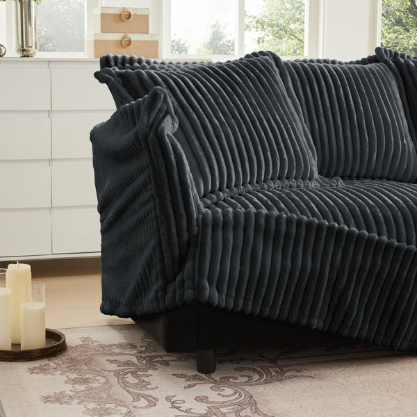 English Elm Upholstered Slipcovered Armchair Set With Wide Ottoman – Cozy Gray Corduroy For Living Room Comfort W3041S00213-GIGA