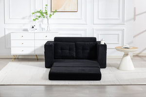 English Elm Convertible Floor Sofa Bed with Memory Foam and Ribbed Corduroy for Small Spaces Black W395P438026