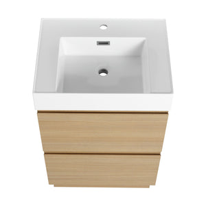 English Elm 24" Modern Bathroom Vanity with Single Undermount Sink, Engineered Wood, Waterproof Finish, 2 Drawers and Pre-Drilled Faucet Hole Oak W1972S00005