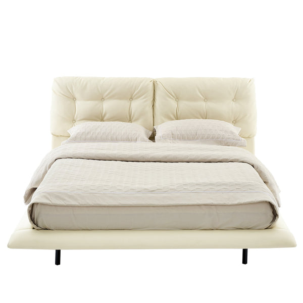 English Elm Christopher Knight Home® - Queen Plush Leather Upholstered Bed Frame with Wingback Headboard, Wavy Footboard, Quiet Support White 37.59 L x 32.25 W x 13 H N761S0000022W