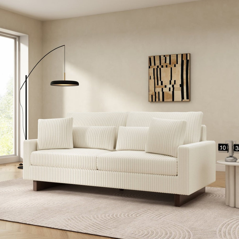 English Elm Modern Corduroy Upholstered Loveseat Sofa with Pocket Springs and Four Accent Pillows Beige N763S000040A