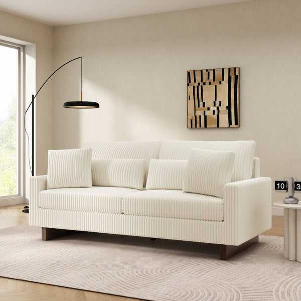 English Elm Modern Corduroy Upholstered Loveseat Sofa with Pocket Springs and Four Accent Pillows Beige N763S000040A