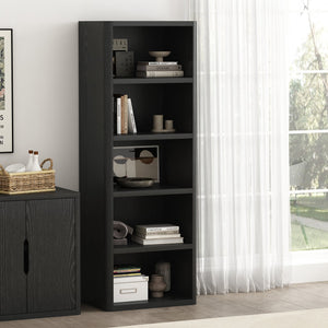 English Elm Rivington 28" Modern 5-Shelf Open Bookcase with Adjustable Shelves and Warm Wood Grain Finish Black B365P398315