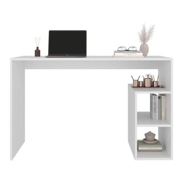 English Elm Wenge Finish Writing Desk with Open Shelving for Small Home Office Spaces White B062P476863