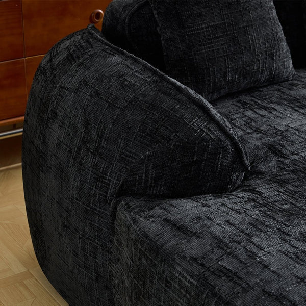 English Elm Beige Chenille L-shaped Sectional Sofa with Chaise Deep Seating and Curved Armrests Black W3612S00030
