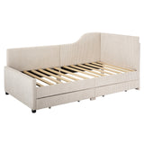 English Elm Twin Size L-Shaped Corduroy Daybed,Upholstered Bed Frame With 2 Storage Drawers, Beige