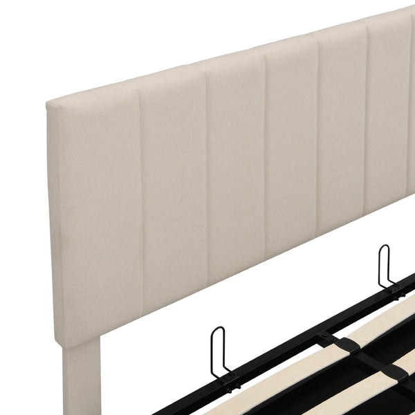 English Elm Full Size Linen Upholstered Platform Bed with Hydraulic Lift Storage and Foam Headboard N708P201551A