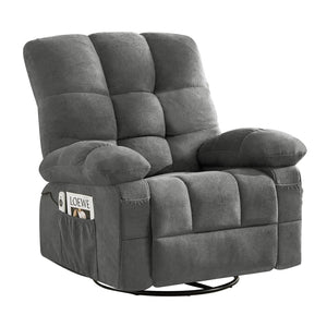 English Elm Massage Swivel Recliner Oversized Chair with Heating Nodes and Usb Port for Living Room Gray W1521P352671