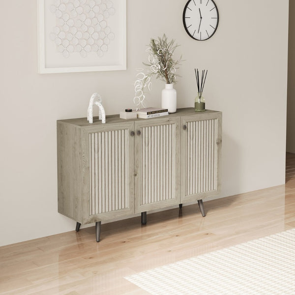 English Elm Storage Cabinet With Three Doors - Versatile Gray Wood Sideboard Buffet For Kitchen & Living Room W2702P202500-GIGA