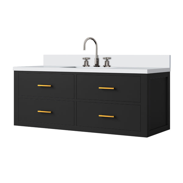English Elm Black Single Bath Vanity 48" W With Cultured Marble Top & Chrome Faucet Set For Modern Bathrooms B2731P257995